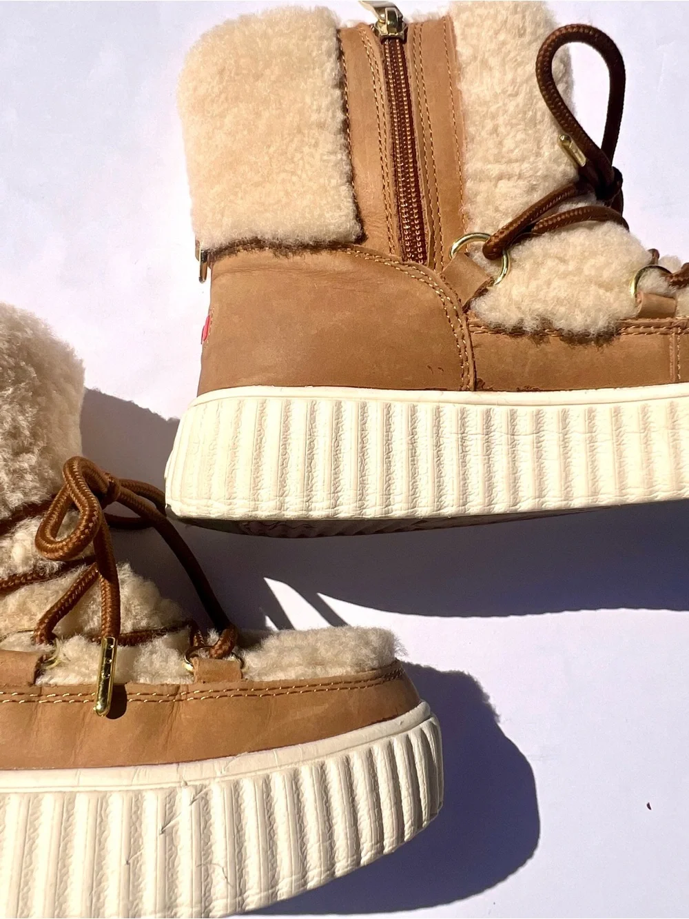 Pajar CANADA Ceria Sneaker Boot - Sherling Lined Bootie - in Cream & Tan Fur